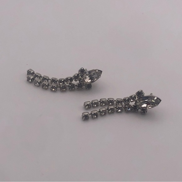vtg Rhinestone Marquis Navette Stone Dangle Stud Earrings 1.2” - Picture 2 of 5